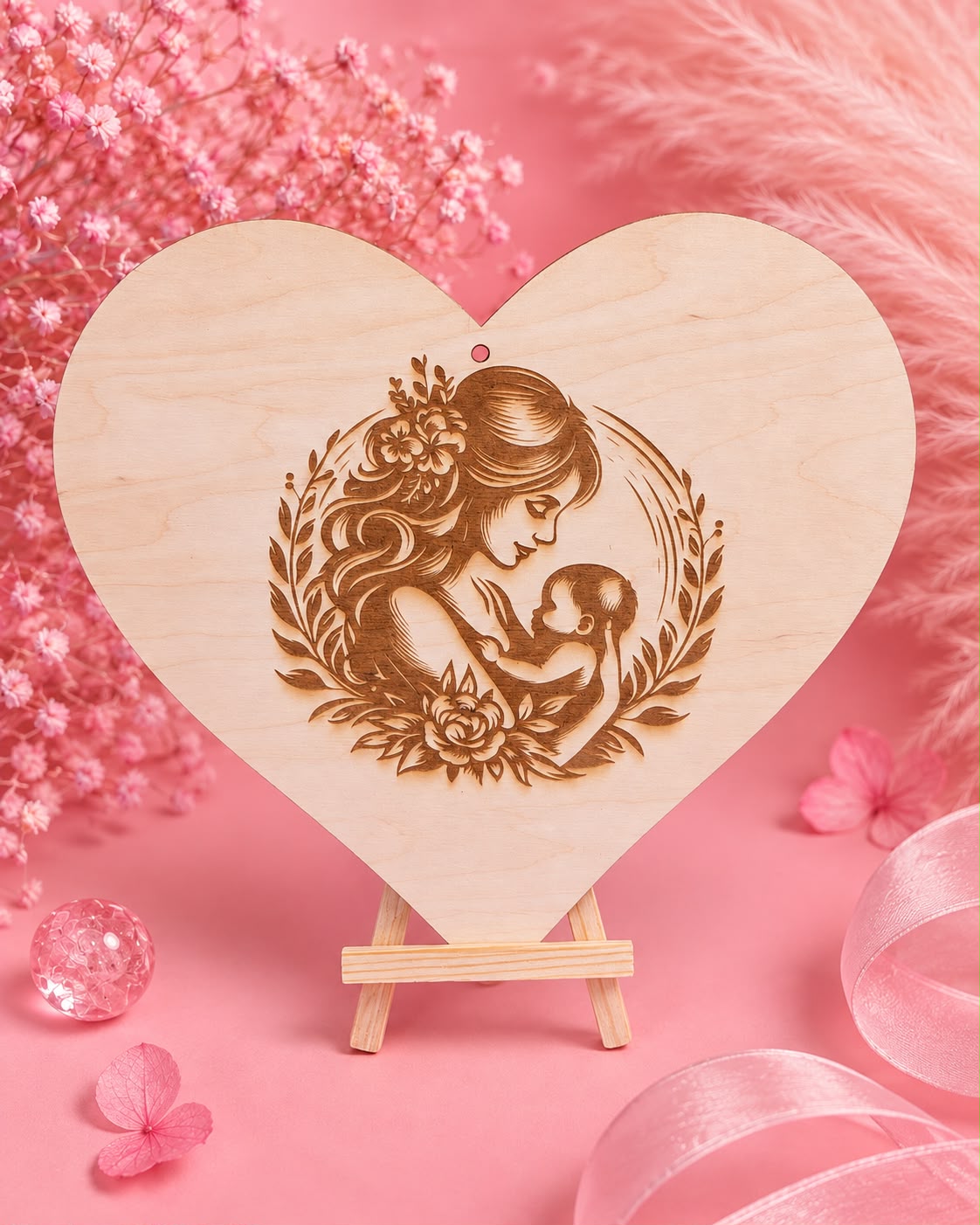 đžPlaque cĆur en bois gravĂ©e â Maman & bĂ©bĂ©đž