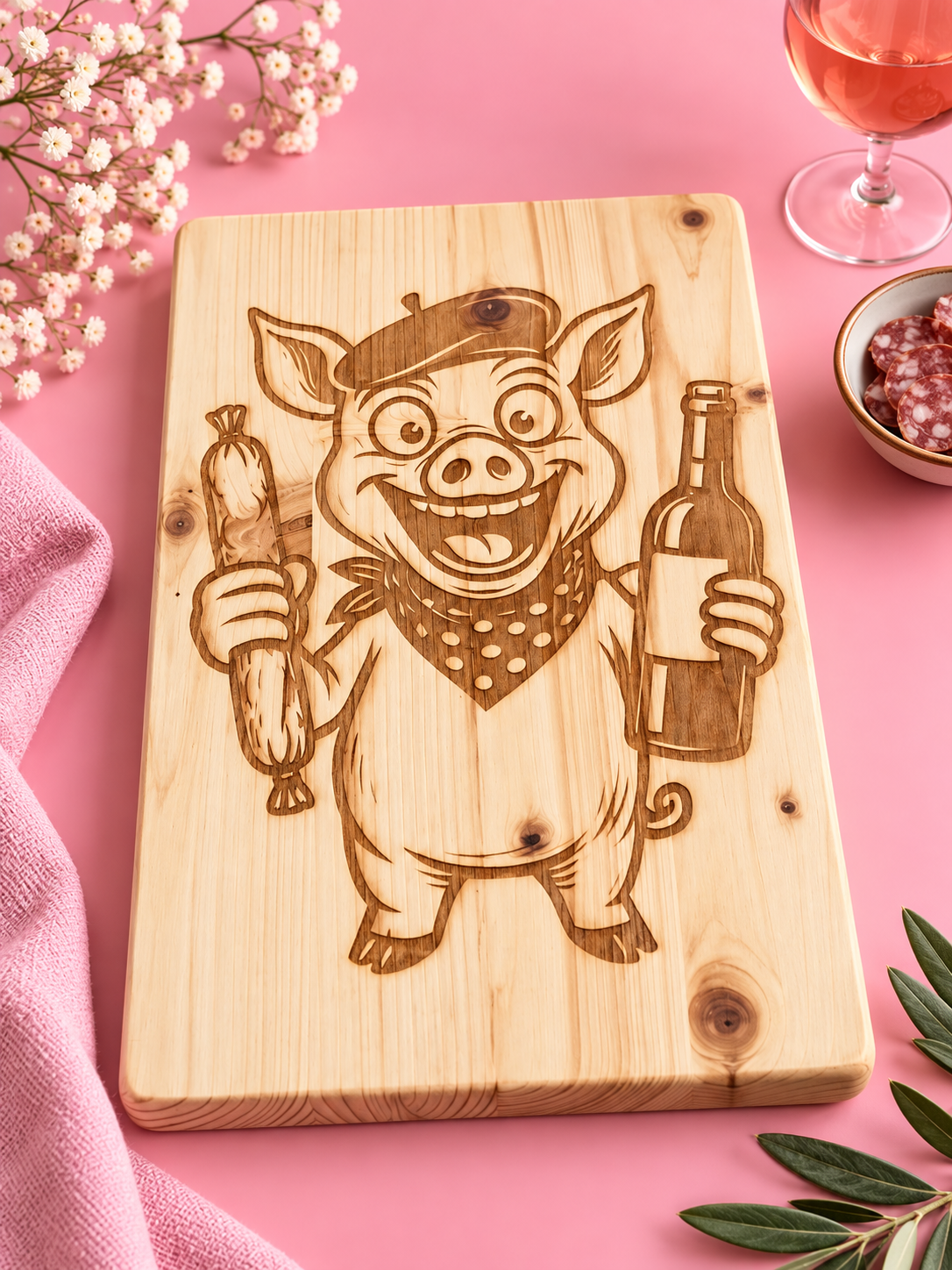 🐷 Planche apéro gravée – Cochon gourmand 🍷