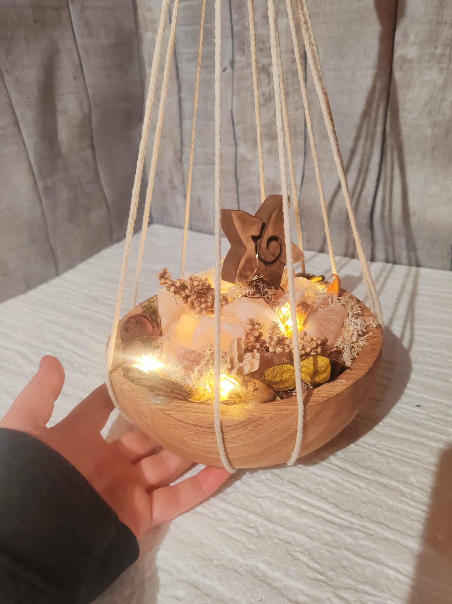 Suspension décorative artisanale avec véritables morceaux de sel rose de l’Himalaya