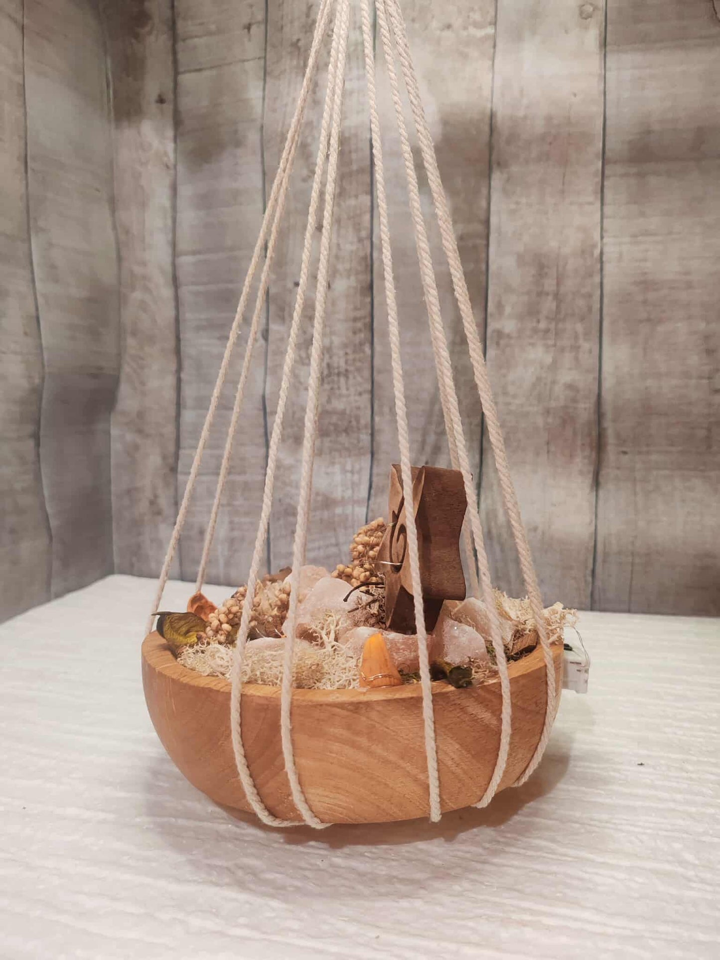 Suspension décorative artisanale avec véritables morceaux de sel rose de l’Himalaya