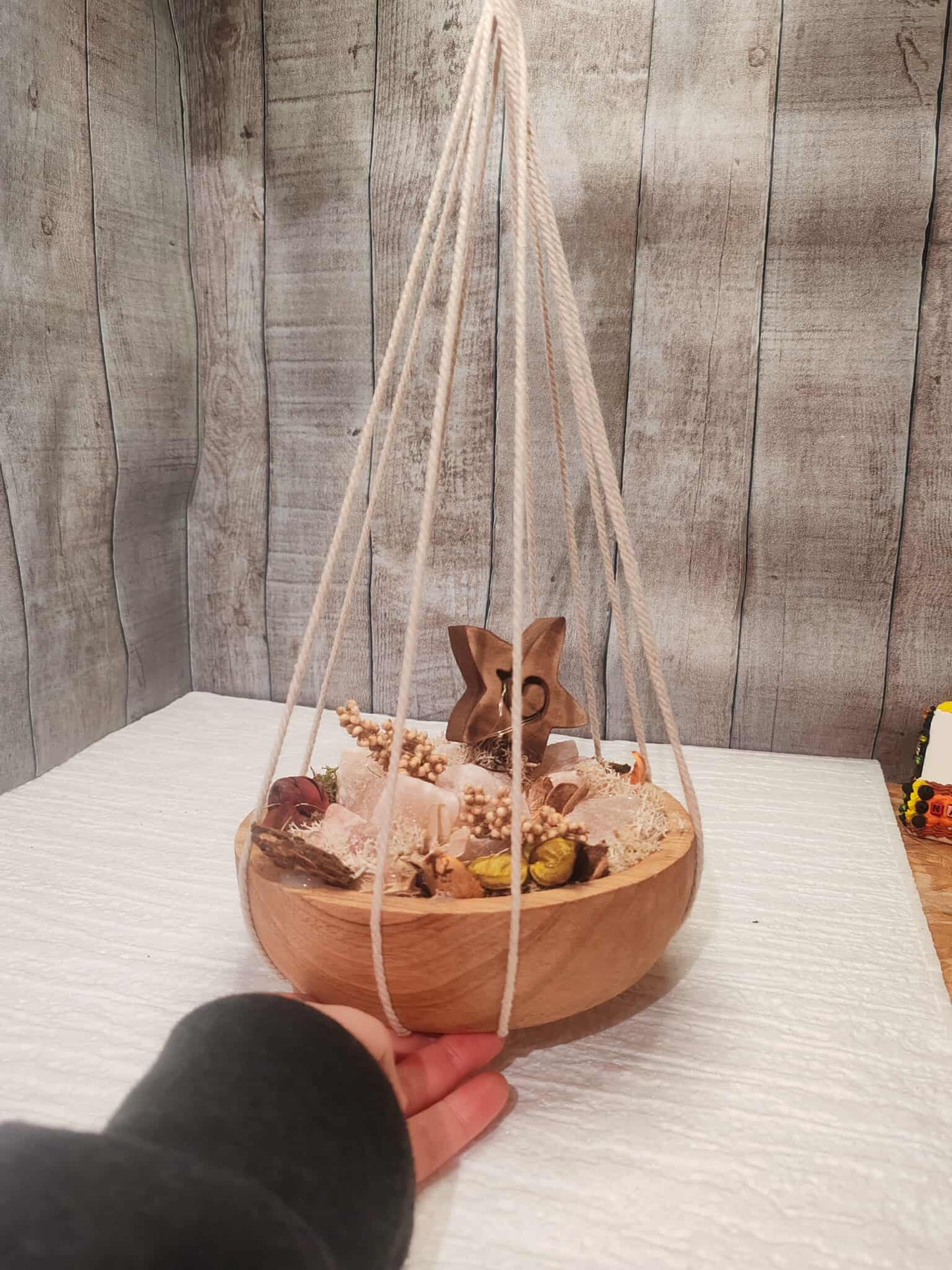 Suspension décorative artisanale avec véritables morceaux de sel rose de l’Himalaya