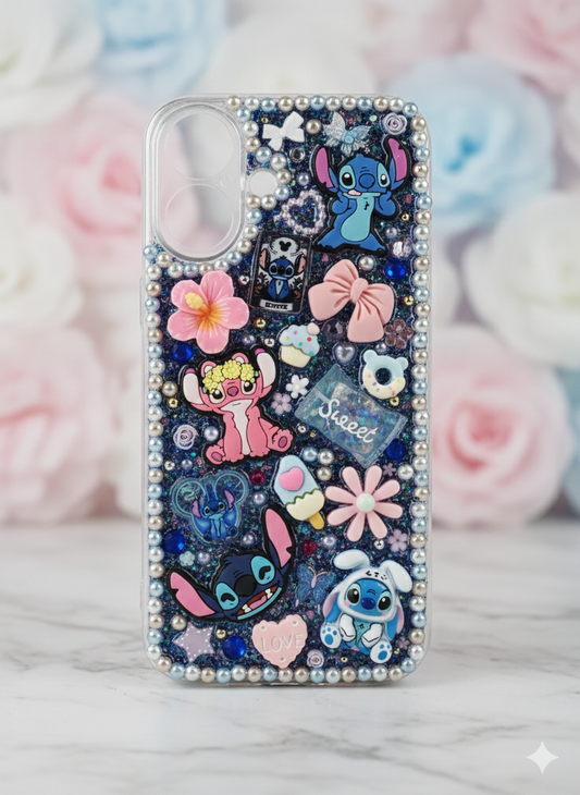✨ Coque iPhone 16 "Stitch & Angel Galaxy" – Paillettes et Perles ! ✨