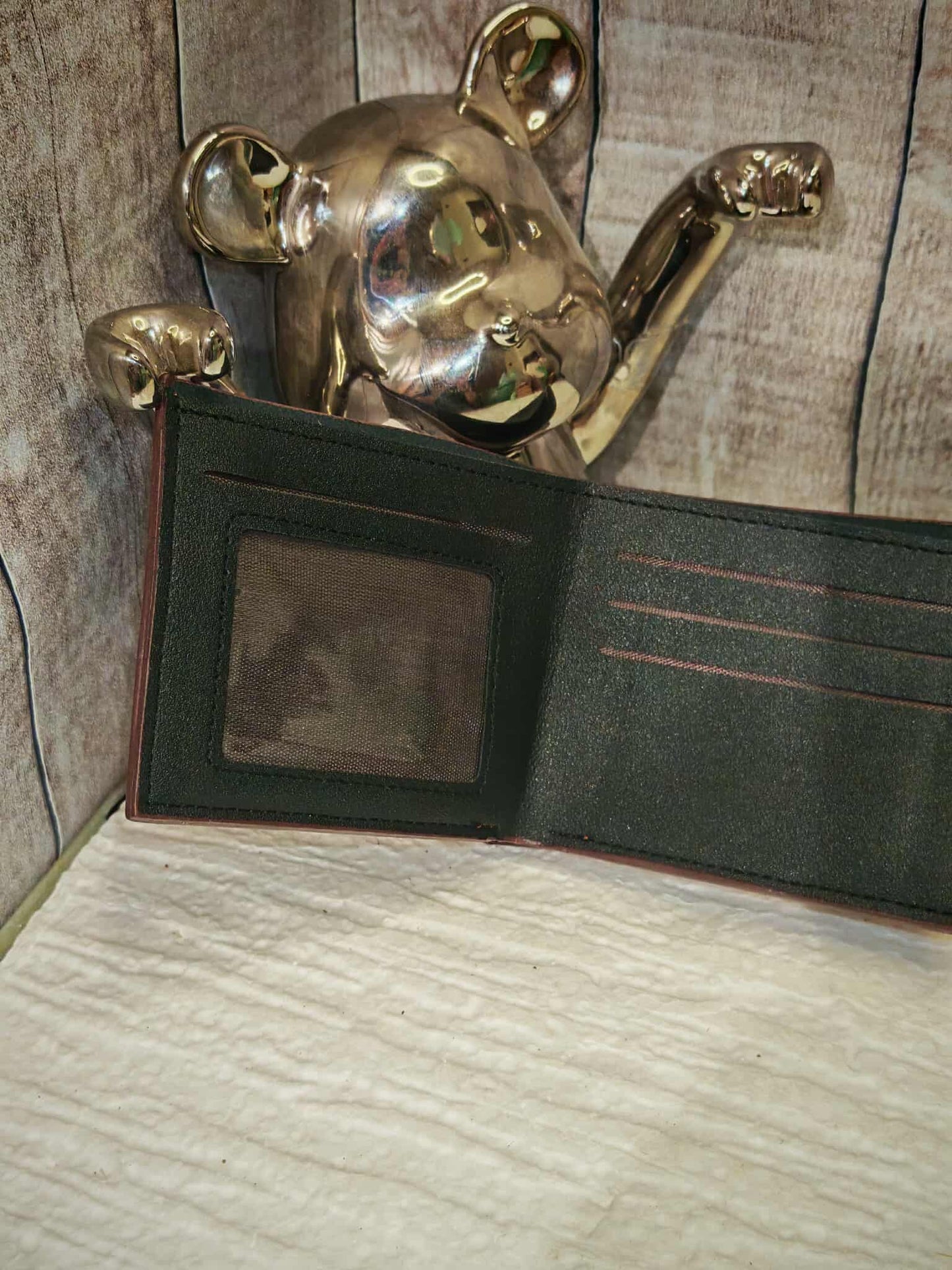 Portefeuille style luxe en similicuir marron – Motif Gucci & Mickey