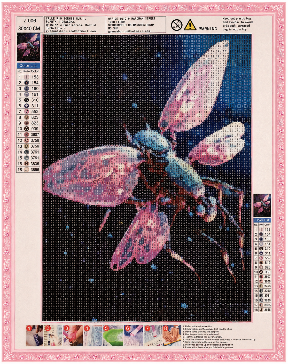 💎 Diamond Painting – Insecte aux ailes roses 🩷