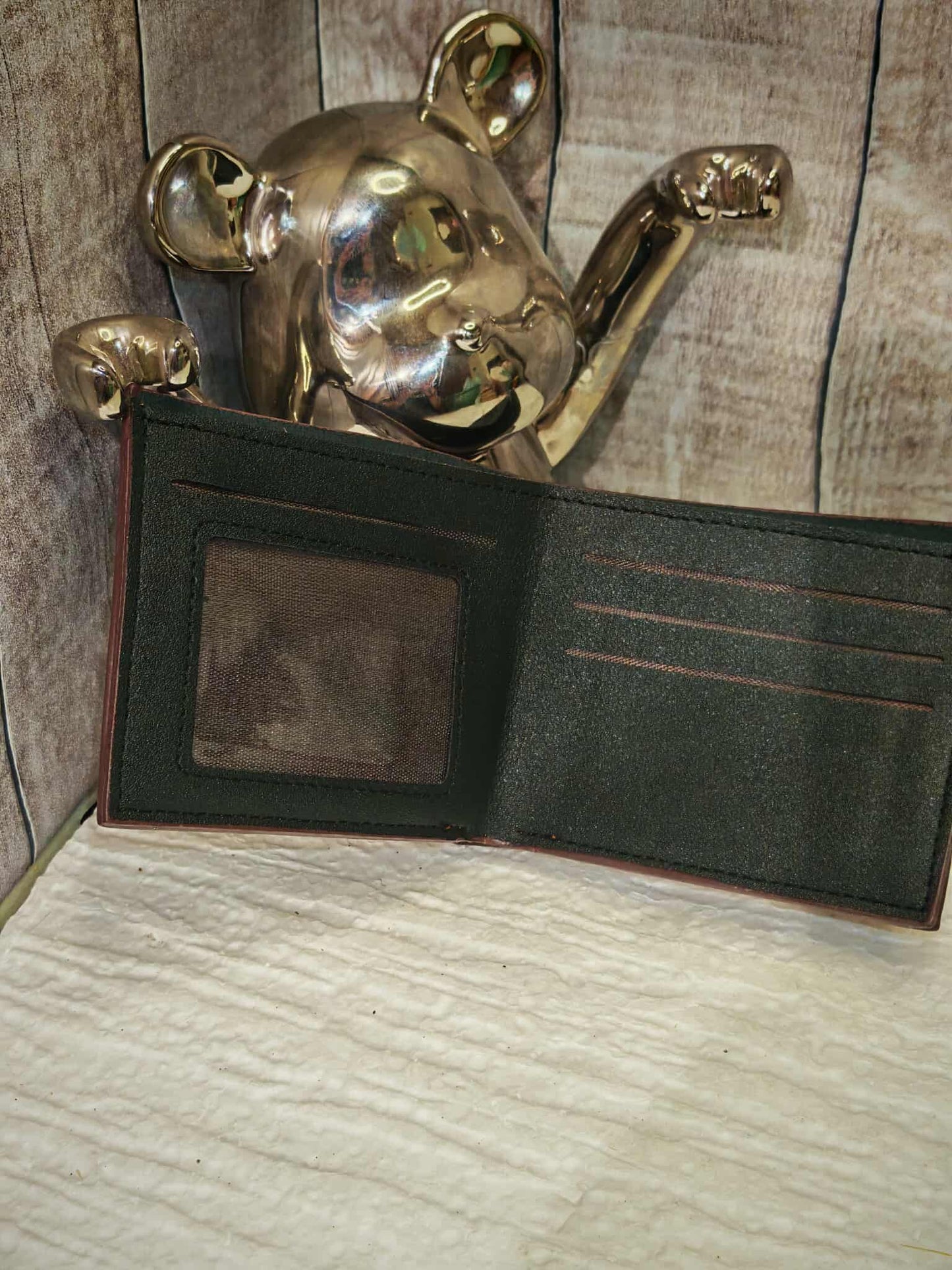 Portefeuille style luxe en similicuir marron – Motif Gucci & Mickey