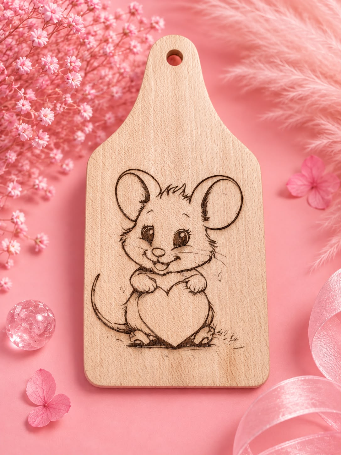 🌸 Planche décorative gravée – Petite souris cœur 🌸