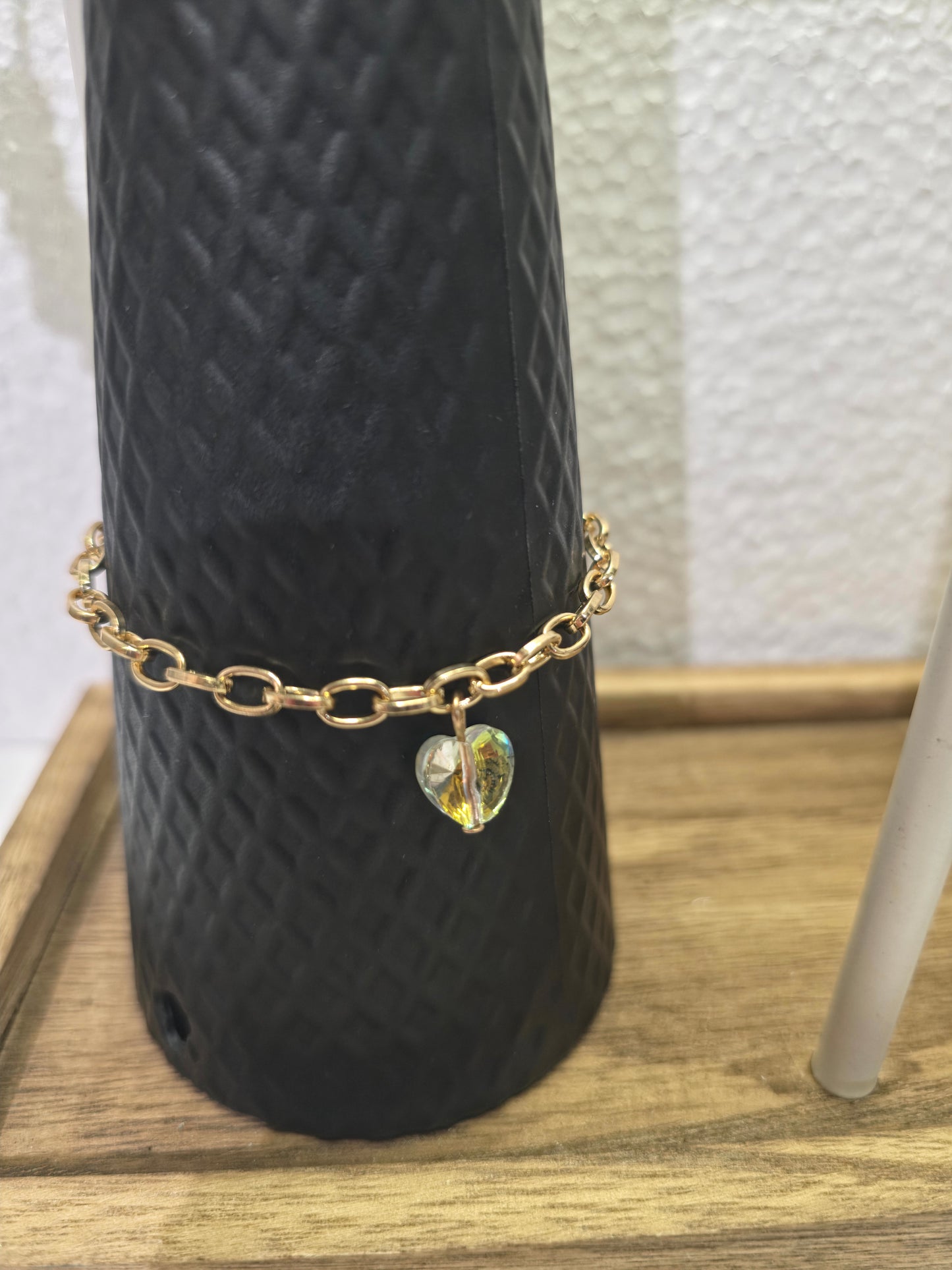 Bracelet Doré Fait Main – Chaîne Fine & Cœur Cristal ✨