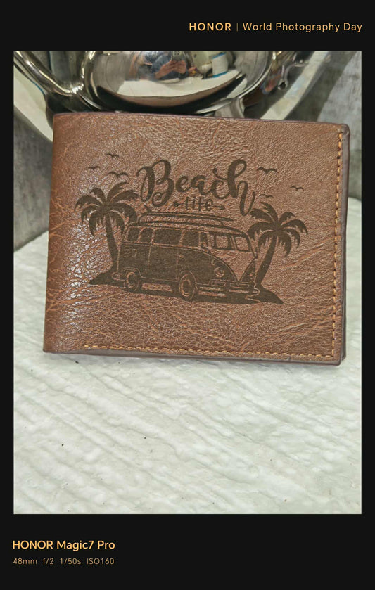 Portefeuille artisanal “Beach Life VW” – Simili-cuir cousu main