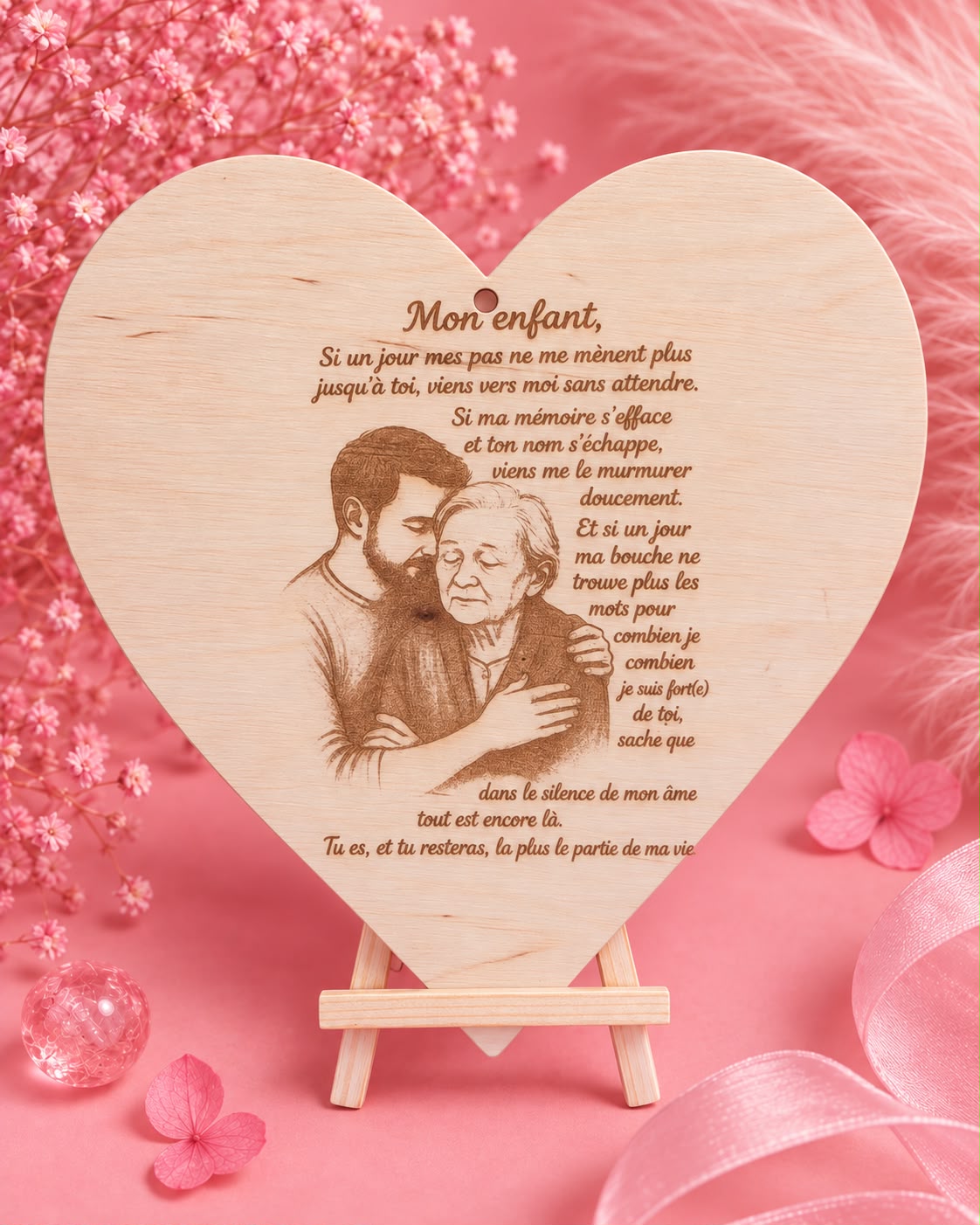 🩷Plaque cœur en bois gravée – “Mon enfant”🩷